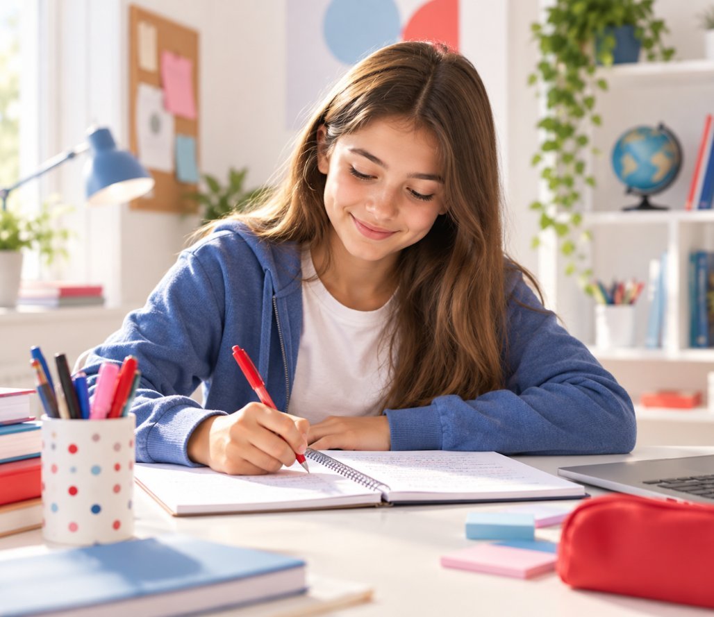 Studentessa di scuola media che studia