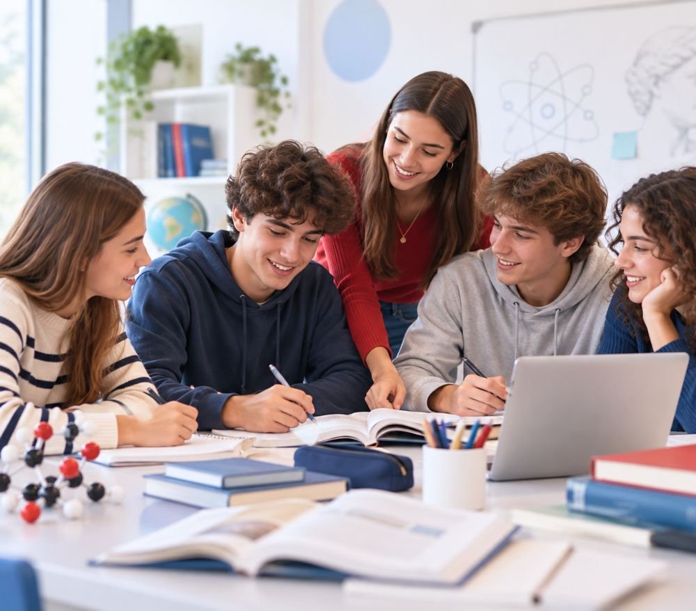 Studenti delle superiori che studiano insieme